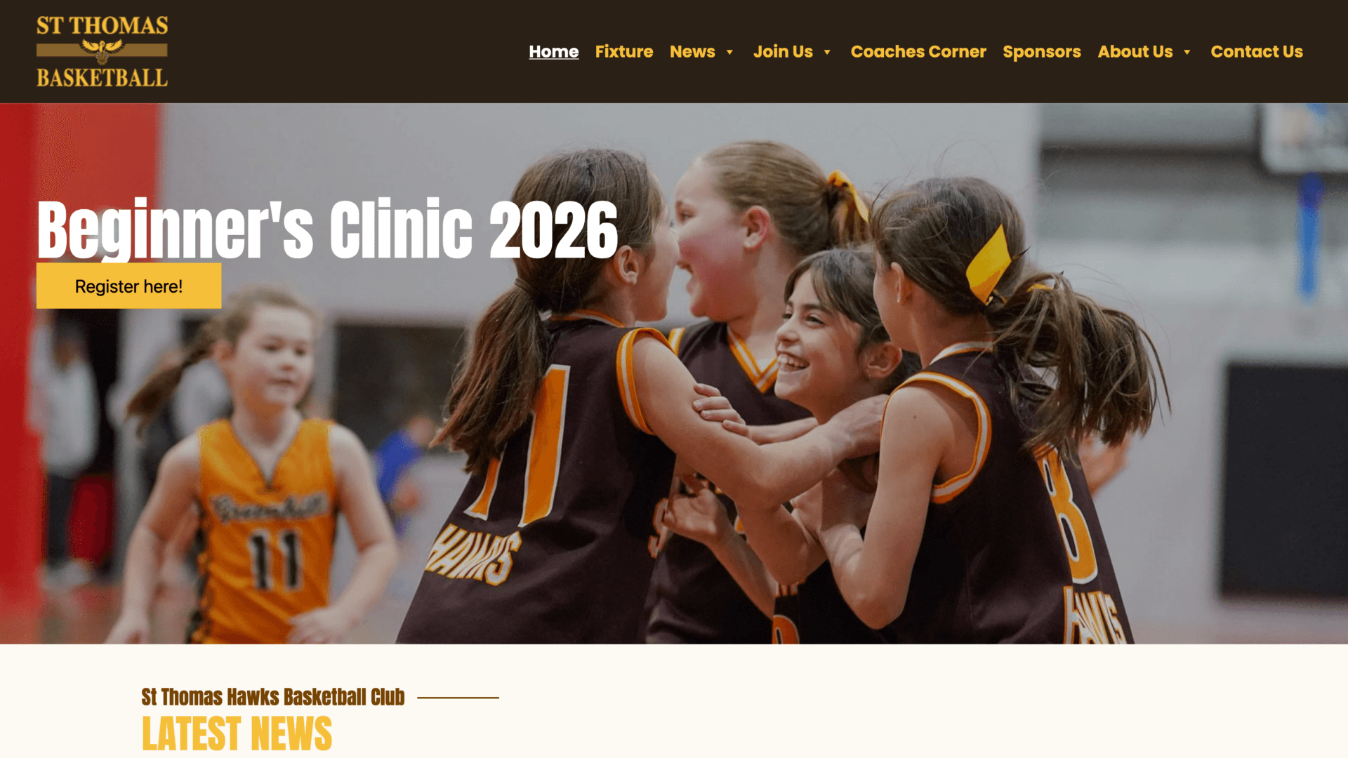 St Thomas Hawks Basketball Club website showcasing responsive WordPress design – Byteflect Technologies